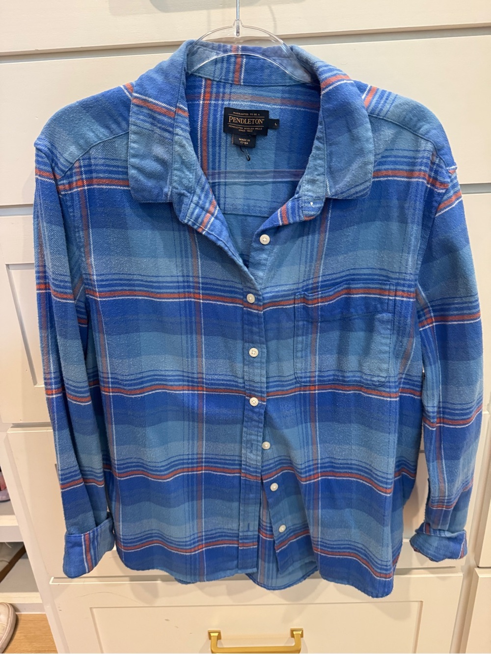 Pendleton Blue and Orange Plaid Long-Sleeve Button-Down Shirt
